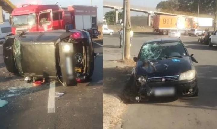 Carro capota e engavetamento trava trânsito entre Sumaré e Paulínia