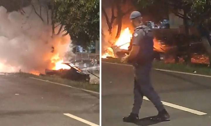 Homem e mulher morrem carbonizados após Porsche bater e pegar fogo em Campinas