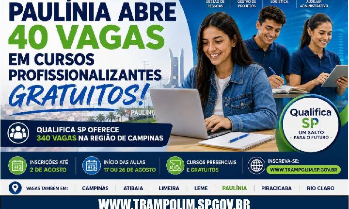 Paulínia abre 40 vagas em curso profissionalizante gratuito do Qualifica SP; região tem 340 oportunidades
