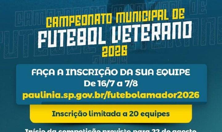 Paulínia abre inscrições para Campeonato Municipal de Futebol Veterano 2026
