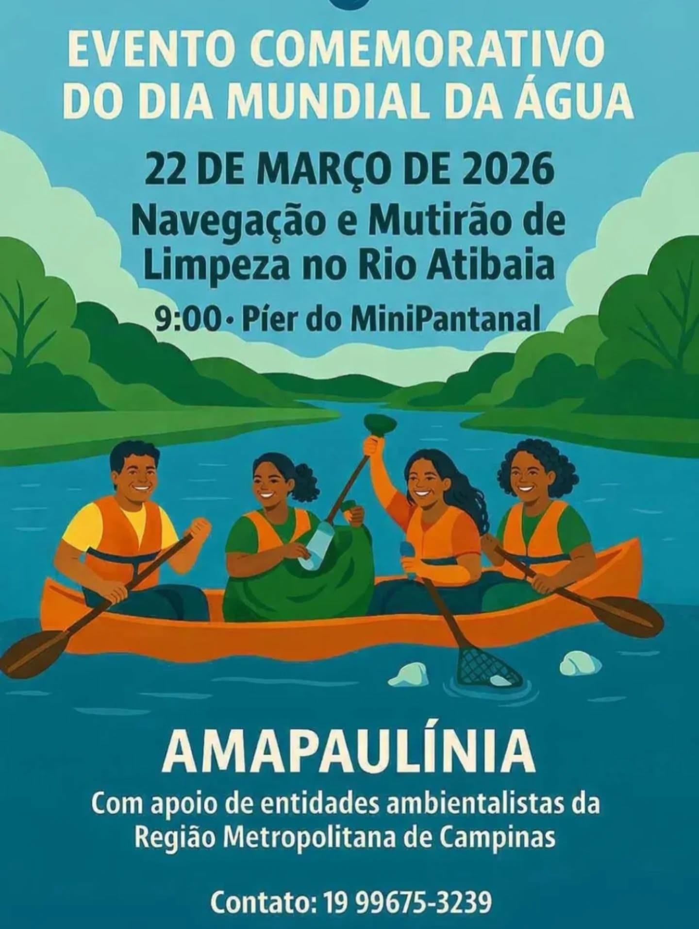 Dia Mundial da Água será celebrado com navegação e mutirão de limpeza no Rio Atibaia