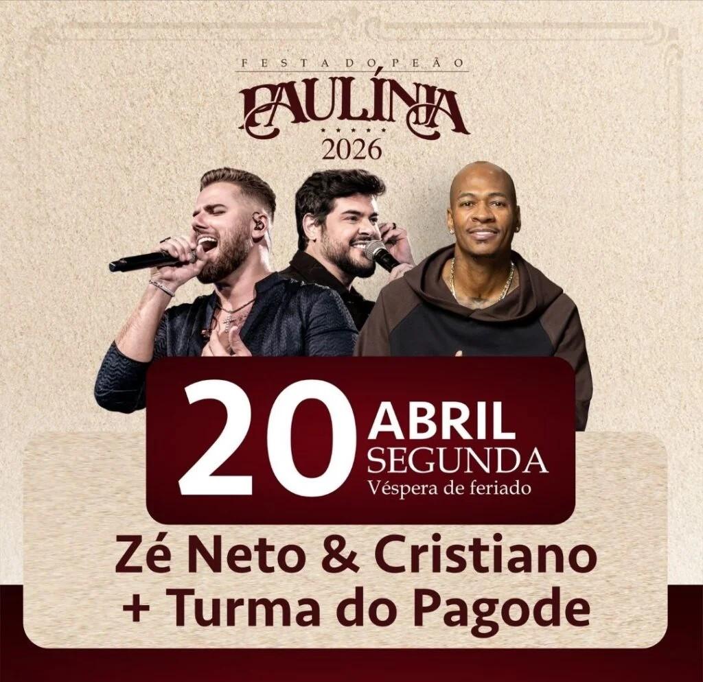 Festa do Peão de Paulínia se encerra hoje com shows da dupla Zé Neto e Cristiano e da Turma do Pagode