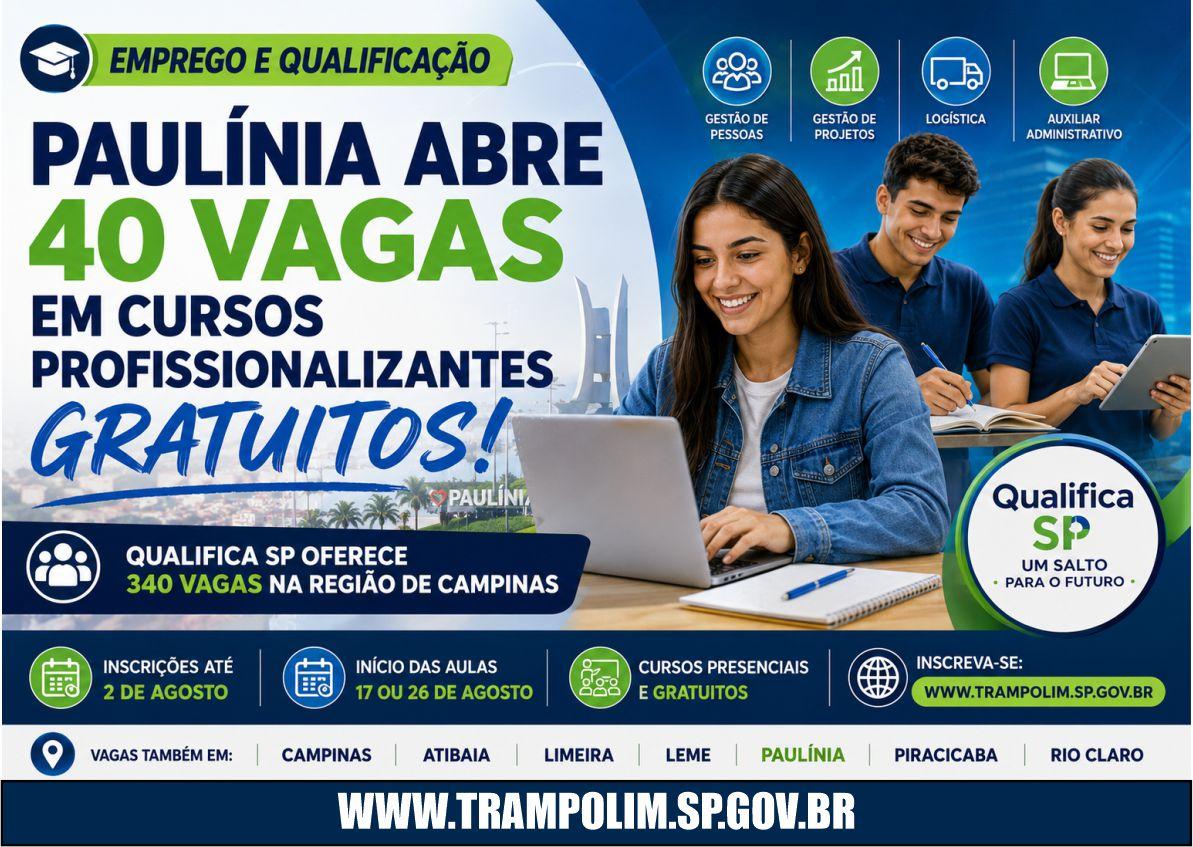 Paulínia abre 40 vagas em curso profissionalizante gratuito do Qualifica SP; região tem 340 oportunidades