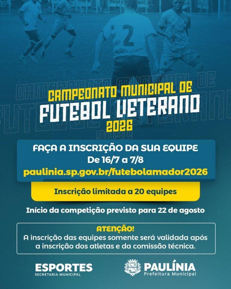 Paulínia abre inscrições para Campeonato Municipal de Futebol Veterano 2026
