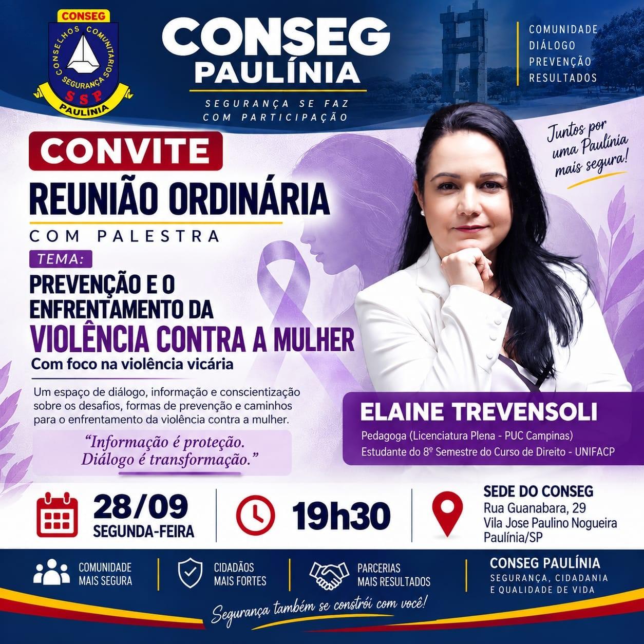 Conseg Paulínia promove reunião com palestra sobre prevenção à violência contra mulher